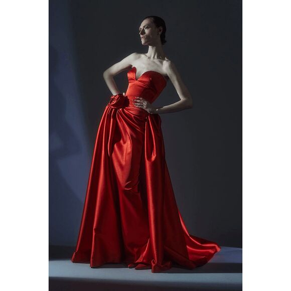 Prabal Gurung Red Rosette Pauline Cape Gown Size US 6 $5,995 - Picture 1 of 13